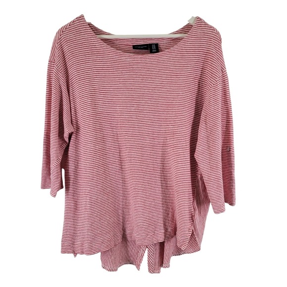 Adrienne Vittadini Tops - Adrienne Vittadini Linen Top Women 1X Red White Stripe‎ Button Back